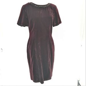 Velvet Deep Cherry Whimsygoth Vampy Rhinestone Embellished Midi Dress Medium
